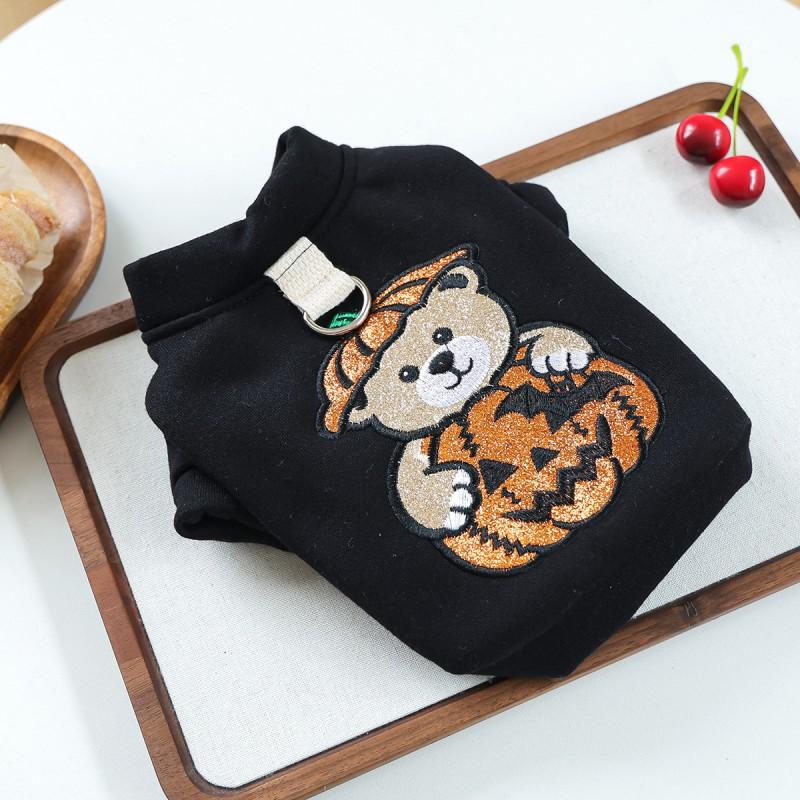 Halloween Pet Hoodie With Embroidered Black Pumpkin Bear Design Dogs Cats Unisex Winter Casual Apparel