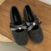 Fan Gui ~ zarter kleiner Duft von Mary Jane Schuhen Winter Retro Innenhöhe 4CM Schleife Perle Einzelner Schuh Frau
