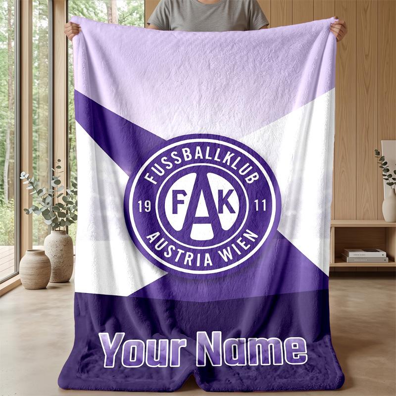 Custom Text Flannel Throw Blanket, Lightweight Cozy Bed Sofa BlanketAustria Wien FC