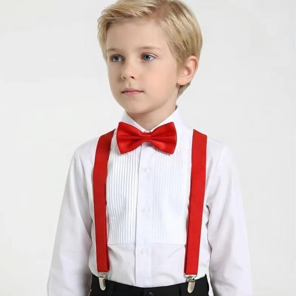 Elastic Kids Suspenders Solid Color Children Belt Classic Accessory Suspenders Bowtie