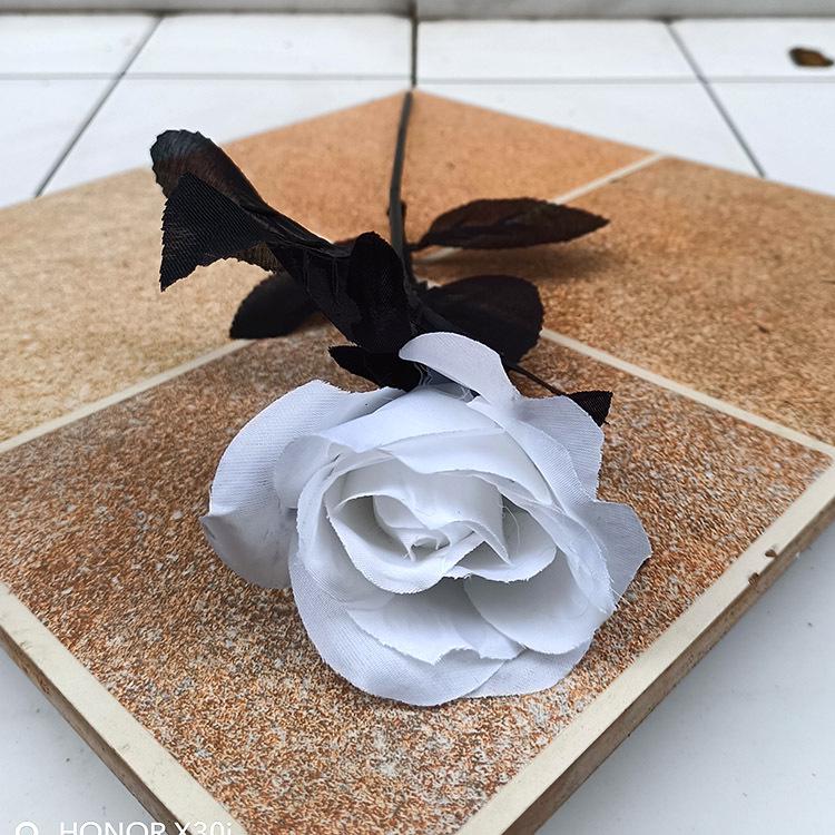 Deeply Affectionate Red Artificial Rose Black Flower, Single Stem Decorative Arrangement for Living Room or Halloween