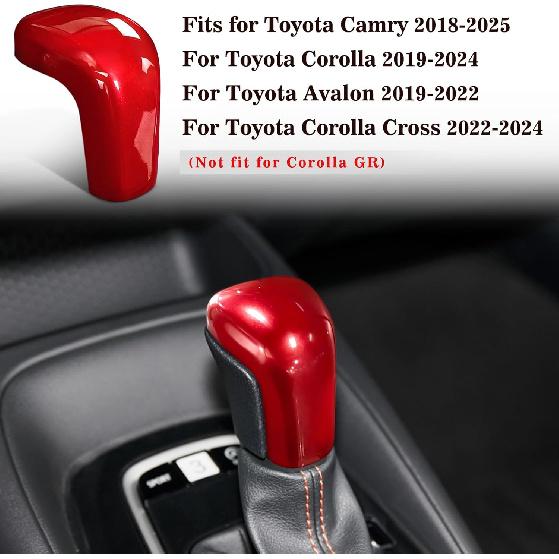 No Adhesive Car Gear Shift Knob Cover for Toyota Camry 2018-2025 for Corolla -2025 ABS Interior Shell ert Decoration Protector (Red)