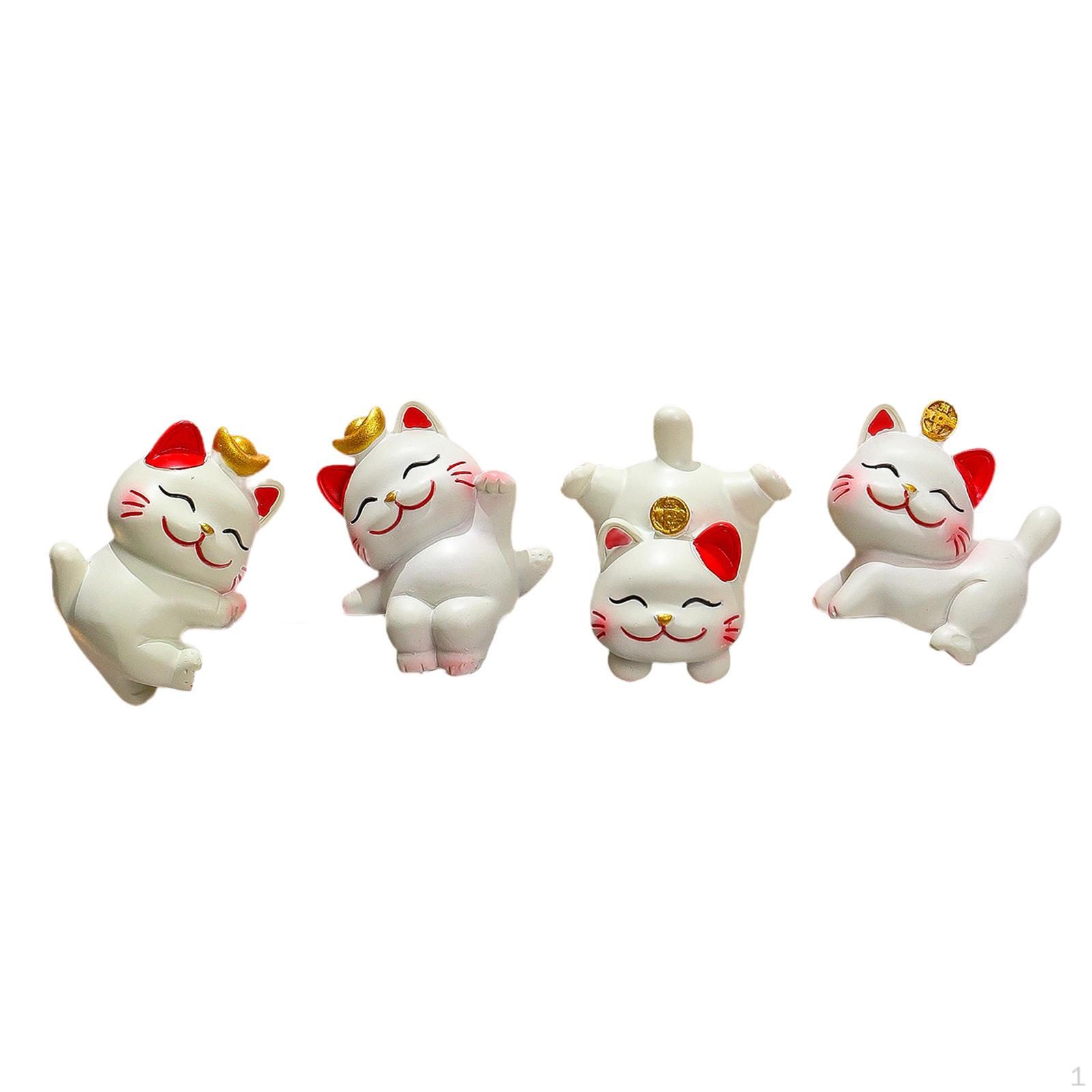 4 Pieces Small Lucky Cat Statue Tabletop Ornament Funny Versatile Collection Cute Car Dashboard