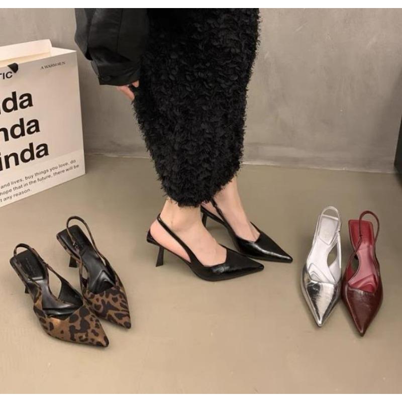 Fashion New Brand Woman Slingback Shoes Fashion Ladies High Heels Pumps Elegant Med Heel Pointed Toe Slip on Sandal Mules