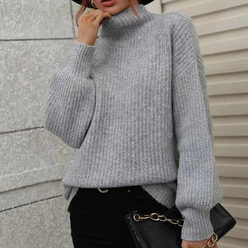 IHUASU Autumn and Winter Solid Colour Pullover Loose Women's High Neck Sweater