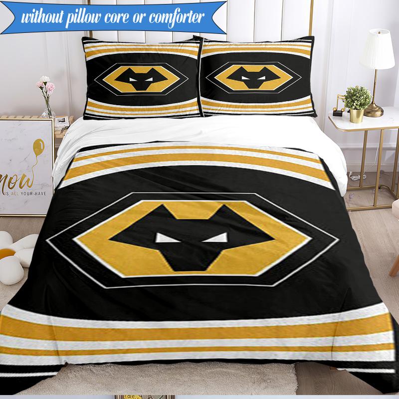 3PCS Wolves Football Club Emblem Printed Soft Bedding Set,Including 1pc Duvet Cover And 2pcs Pillowcases Perfect for Bedroom, Dormitory, Fan Gift
