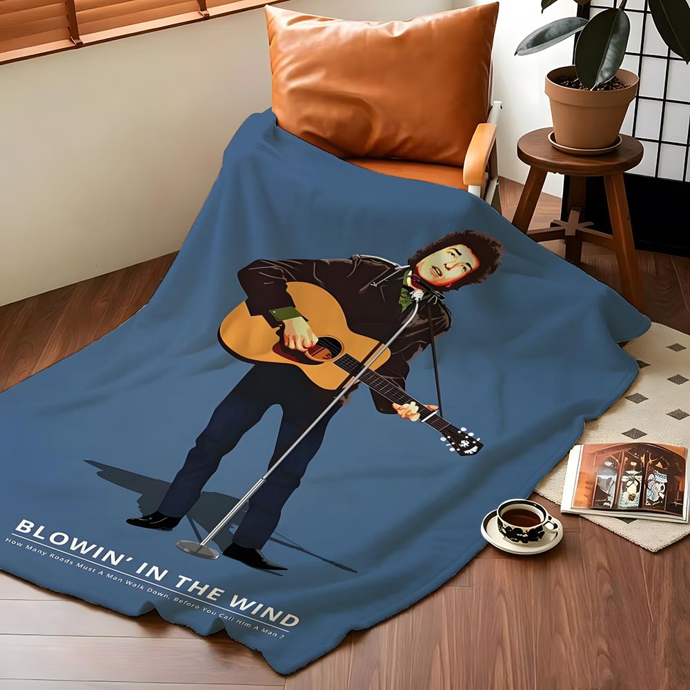 Music B-Bob D-Dylan Throw Flannel Cozy Print Blanket, Portable, Durable Machine Washable cute Cool
