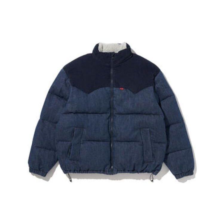 

Levis FW22 Вельветовый джинсовый лоскутный пуховик на молнии Мужская куртка Темно-синяя A0726-0002