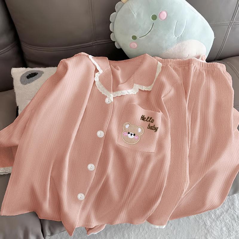 

Вышитые буквы Медведь Дизайн Женский Пижамный Комплект Милый Корейский Повседневный Пижамный Комплект для Женщин Модная Одежда Для Сна XXL бежевый