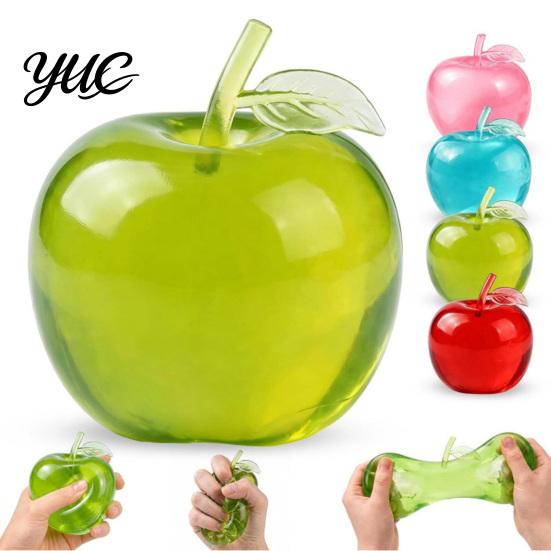 Hand Exerciser Squeezer Apple Squishy Stress Relief Ball, Transparent Fidget Toy, Squeeze Sensory Toy Soft Tpr Pinch for Adults Kids, Cute Fruit