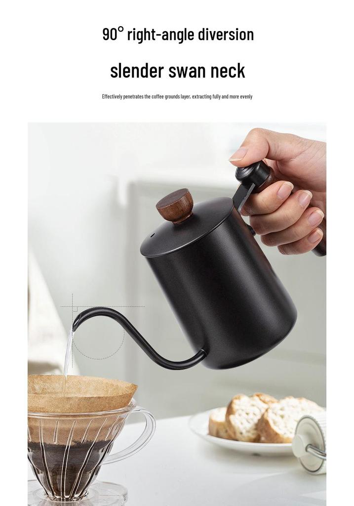 Caffettiera pour-over in acciaio inossidabile 304 con manico in legno e beccuccio lungo e sottile - Regalo per la preparazione del caffè filtro domestico/commerciale