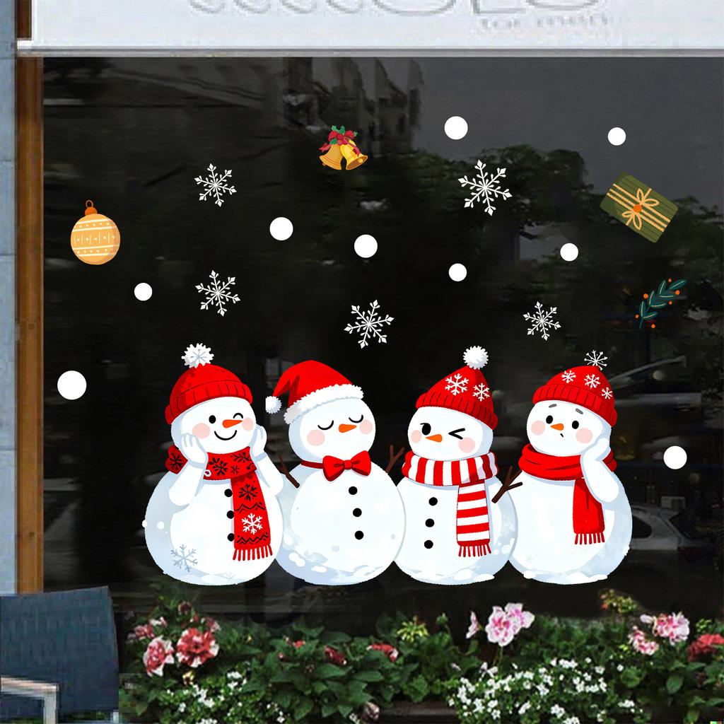Christmas-themed Static Window Stickers Featuring A Snowman Combined with Snowflake Balls Christmas Stickers