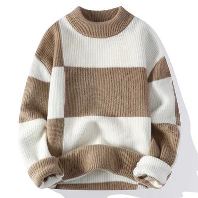 Brand Clothing Warm Autumn Winter Sweaters Men Casual Patchwork Color Knitted Pullovers Male Plaid Round Neck Sweater Man