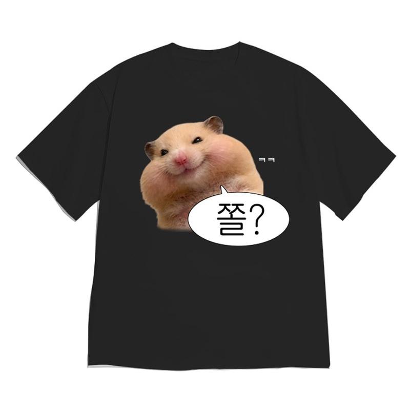 Summer Unisexs Street Korean Version Hamster Korean Pattern Print Loose Casual 100 Pure Cotton Short Sleeved Unisex Daily Tshirt
