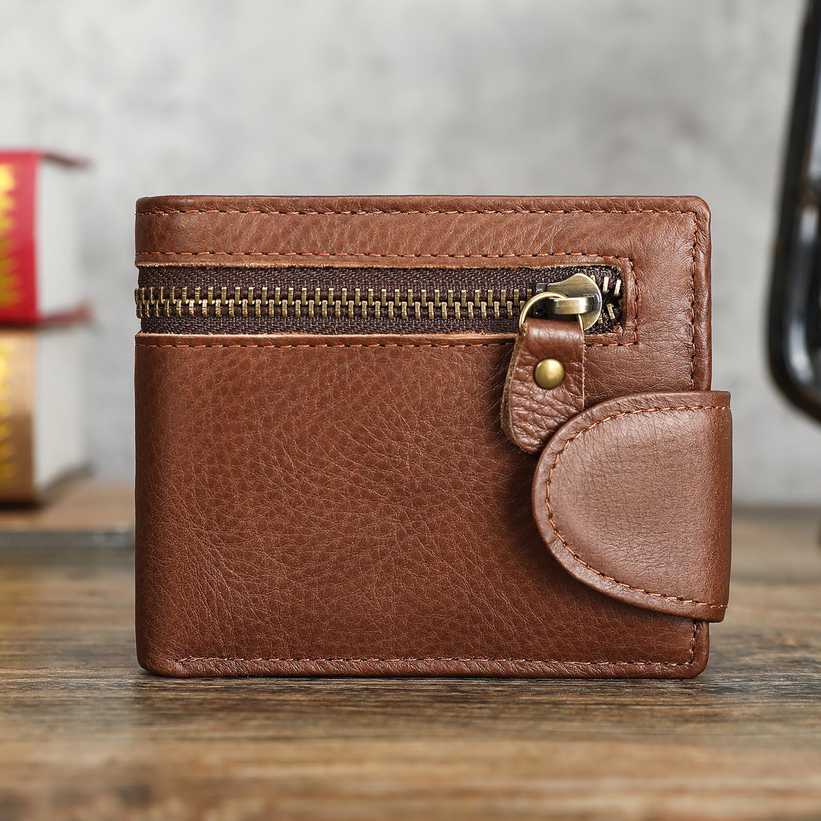 

Чоловічий гаманець ретро з натуральної шкіри з пряжкою та багатофункціональним відділенням для карток кавовий/червоний