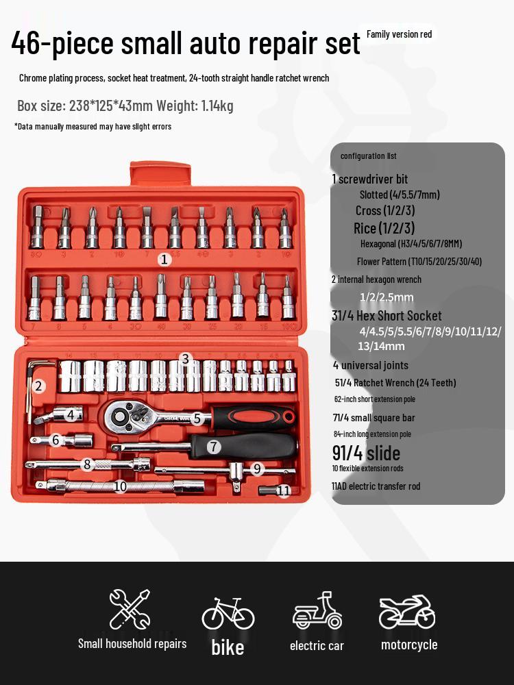 Compact Automotive Repair Tool Set: Socket Wrench & Hex Screwdriver Combo
