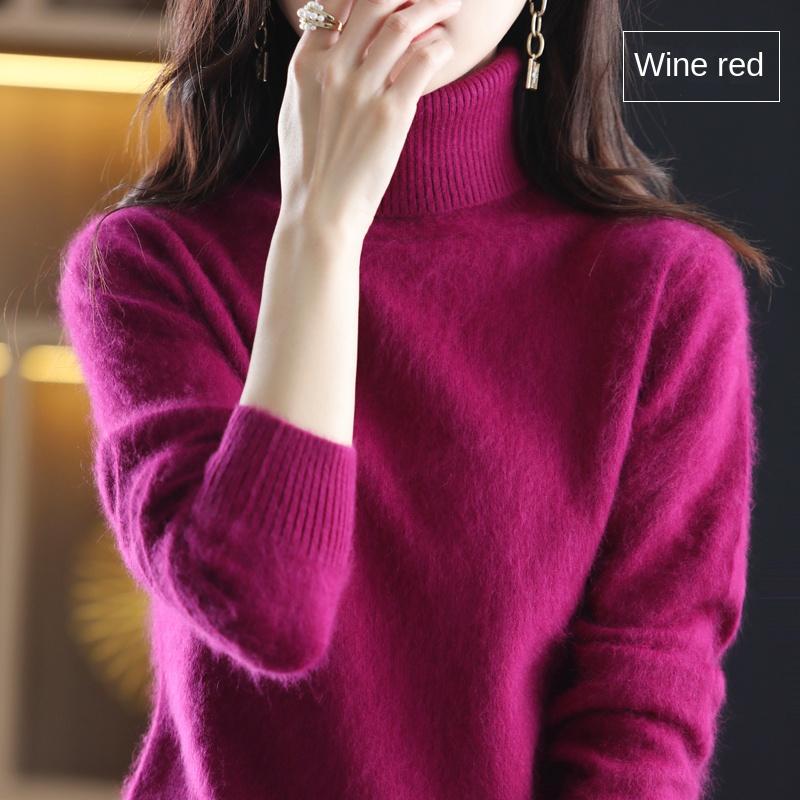 Women's Clothing For Autumn Winter 100% Mink Plush Turtleneck Pullover Sweater Ladies Cashmere Sweater