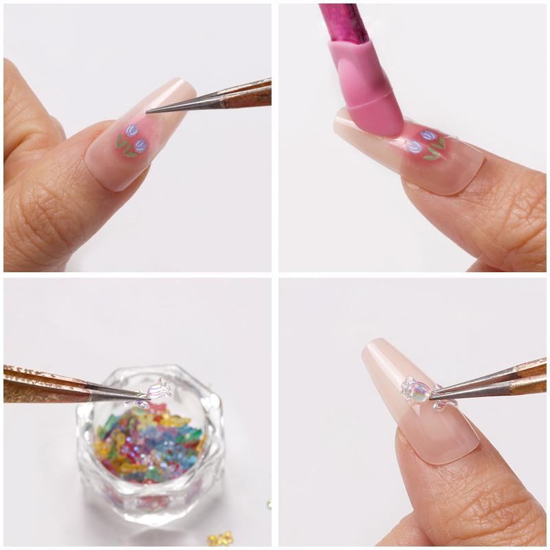 1/2 STK Nail Art-pinsett i silikon med dobbelt ende med trykkhode negleklistremerker Rhinestones Pick Up Clip Vippeforlengelse Makeup Tools