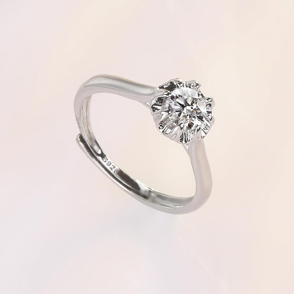 925 Sterling Silver Simple Style Simulated Diamond Ring for Women Cross Border Minimalist Fashion Index Finger Engagement Ring