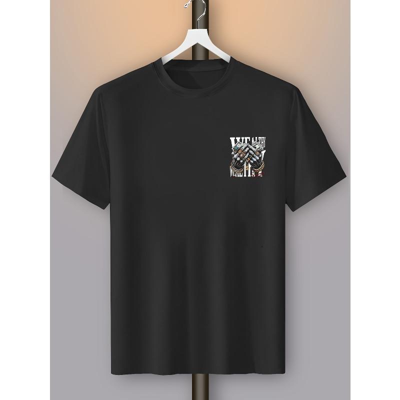 European sizes Men's Casual Short Sleeve T-Shirt with Hands & Jewelry Print - Summer Round Neck Tee