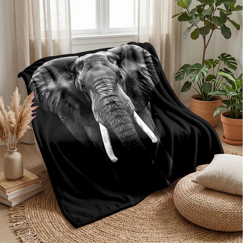 Majestic Elephant Portrait Theme Blanket Lightweight Warm Flannel Blanket Decorative Throw Blanket for Home Decoration