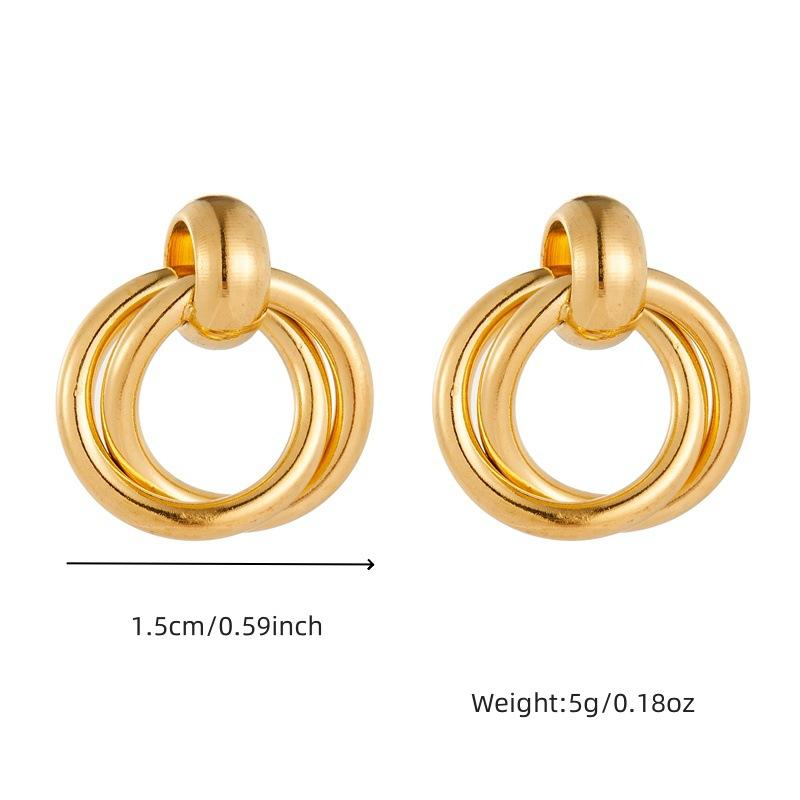 Gold Plated Stainless Steel Triple Hoop Drop Earrings For Women