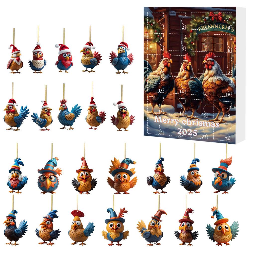 Weihnachts-Adventskalender mit 24 Acryl-Hahn-Dekorationen für die Feiertage