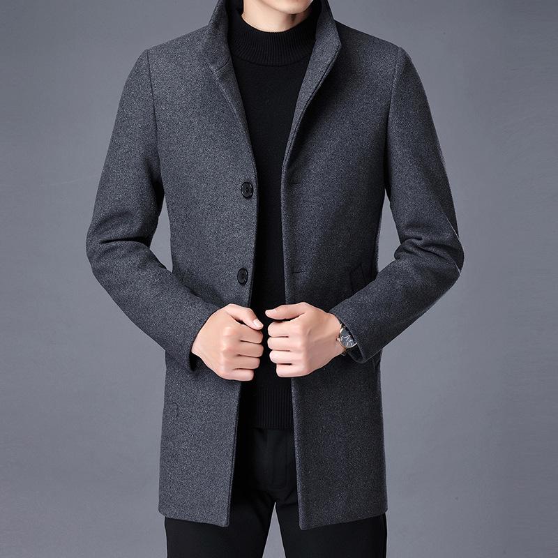 

Men s Wool Coat: Casual Mid-Length Plus-Size Warm Jacket for Autumn/Winter XXL сірий колір