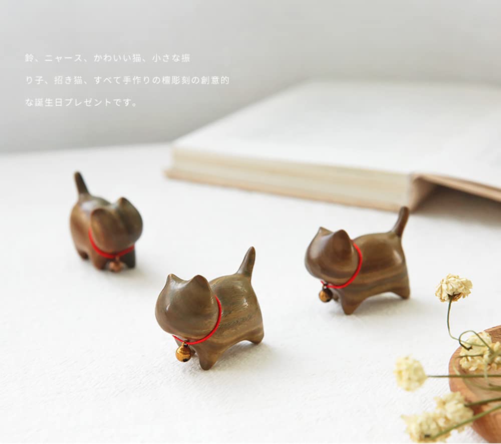 WOWTAC Wooden Cat Entryway Interior Good Birthday Gift Maneki-neko Figurine, Accessory, Decoration, Luck, (Green Sandalwood)
