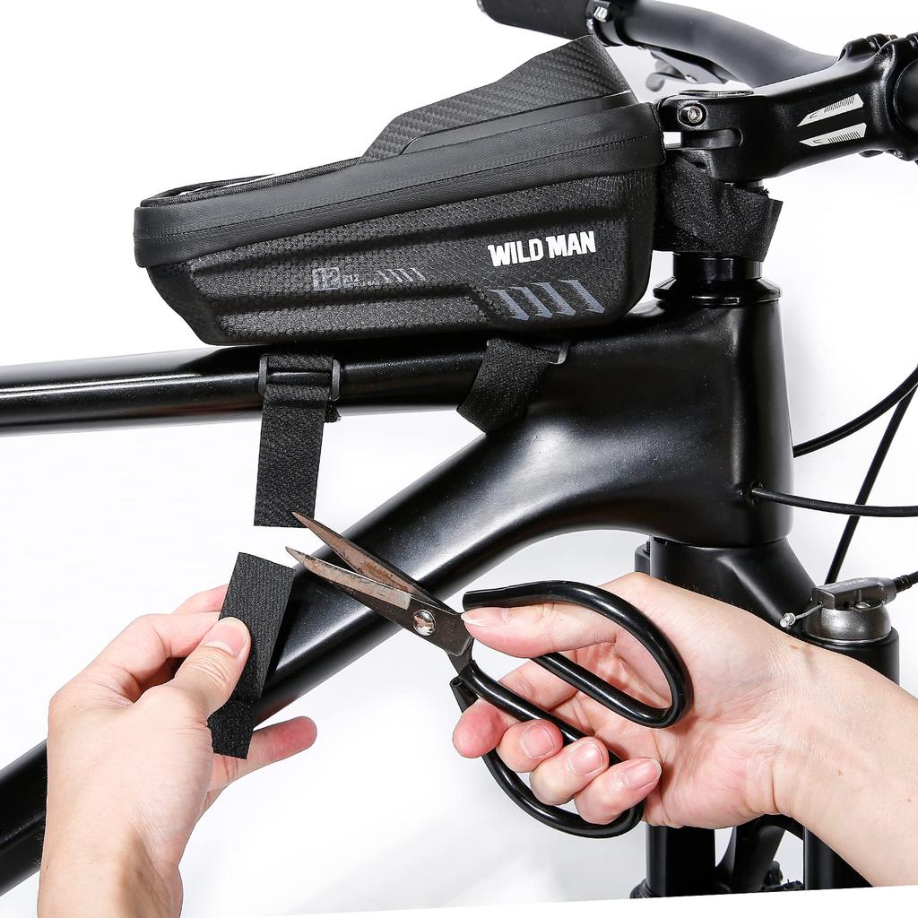 WILD MAN 1L Vodotěsná brašna na rám kola s dotykovou obrazovkou na přední trubce, Ideální pro horská a silniční kola a MTB cyklistiku (E12, Černá)