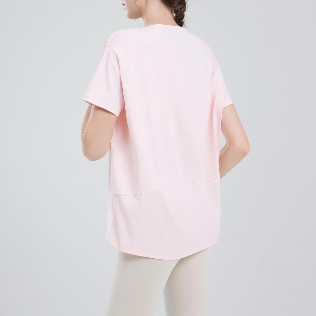 Women's Nude Sports Vest: Loose, Hip-Covering, Slimming Yoga Tops & Summer Training Tees with Short Sleeves.