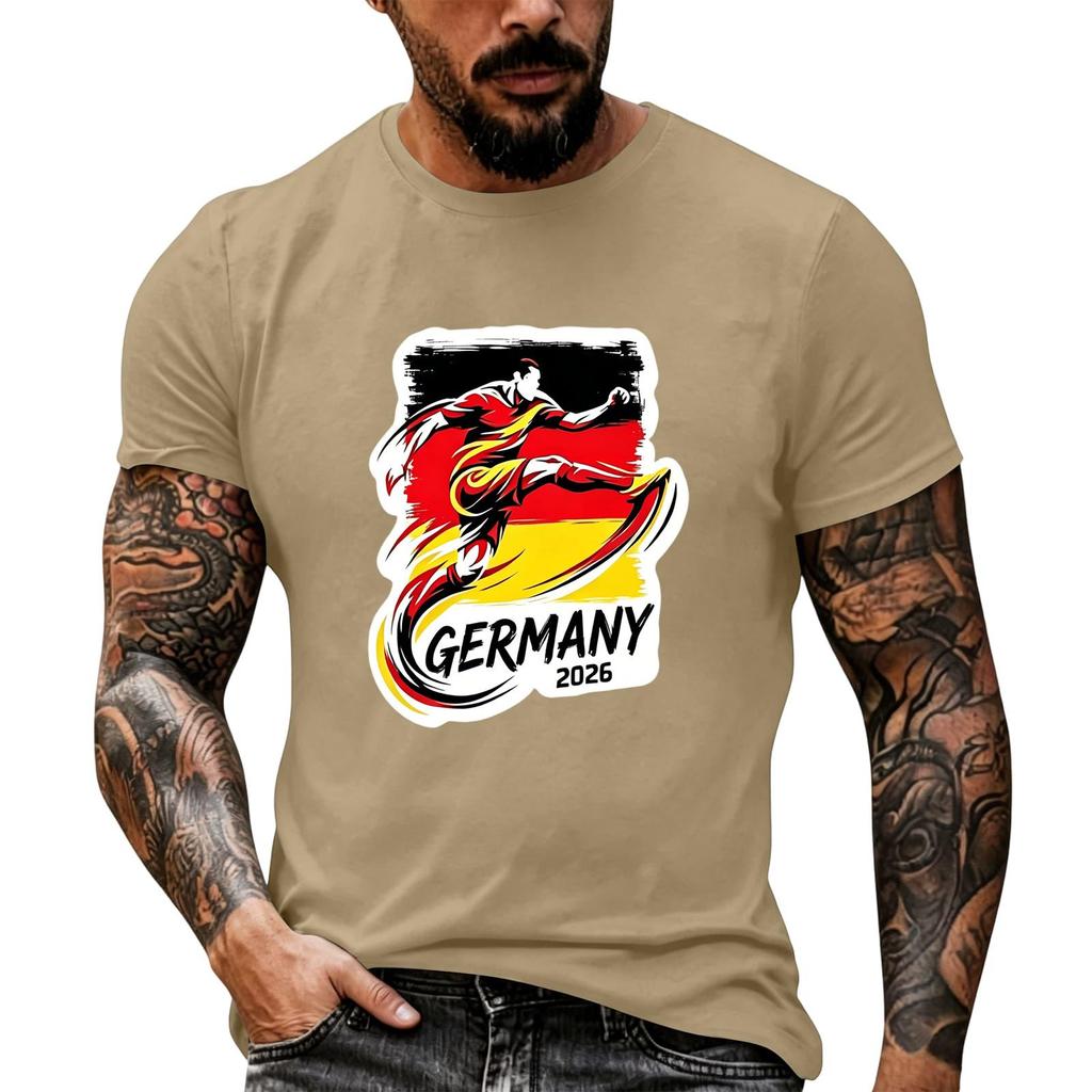 Short Sleeve Casual T Shirt with Graphic Print Soccer Player Illustration and Text Germany 2026 Soft Comfortable Fit for Everyday Wear