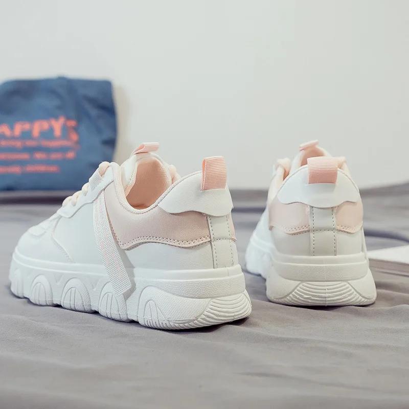 Fashion Women Sneakers Fashion White PU Leather Lace-Up Breathable Flat Jogging Shoes Zapatos De Mujer Female Outdoor Walking Trainers