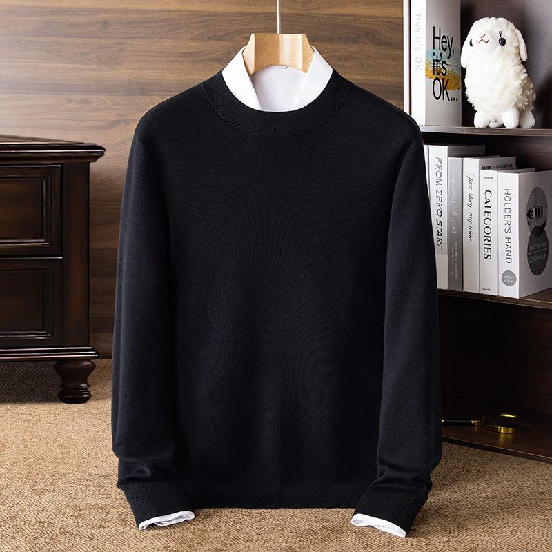 Men's 100% Pure Wool Half-High Neck Sweater, Machine Washable, Thick Base Layer - 2025 Autumn/Winter New Style