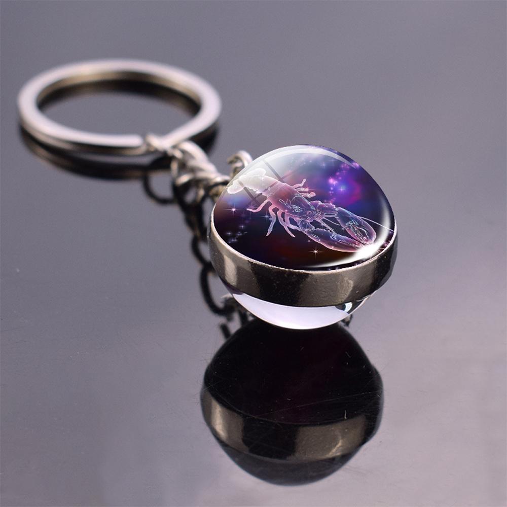 Libra Glass Ball Glowing Jewelry Key Rings 12 Constellation Keychain Zodiac Keychain Luminous