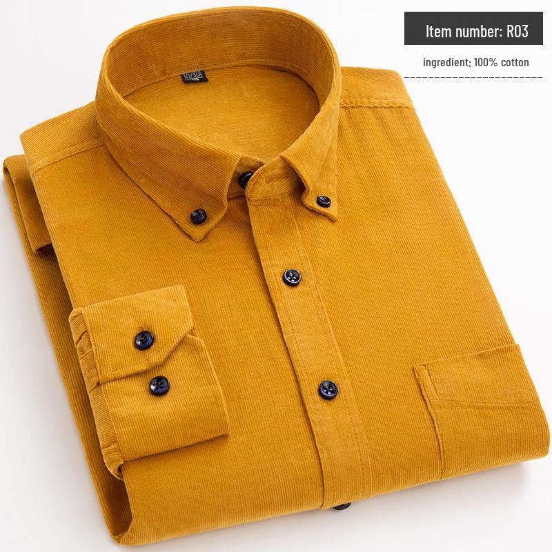 Męska Modna Koszula Bawełniana Sztruksowa z Długim Rękawem - Jednolity Kolor, Wszechstronna Odzież na Jesień i Wiosnę