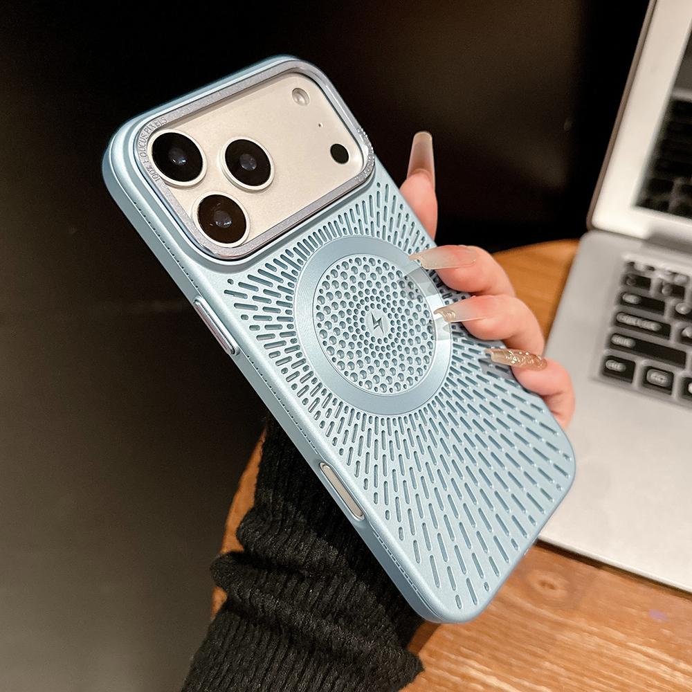 Luxury Cooling Heat Dissipation Hollow Case For iPhone 17 15 14 13 16 12 Pro Max Plus 17Pro 17 For MagSafe Magnetic Matte Cover