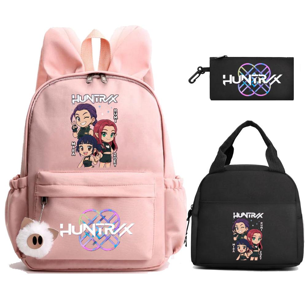 3 st/set Kpop Demon Hunters Tryckt Ryggsäck med Matlåda Pennfodral för Tonåring Flicka Pojke Tillbaka till Skolan Skolväska Stor Kapacitet Resväska