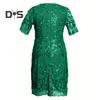 Women Dress Flower Embroidery Double Layers Short Sleeve Round Neck Mid Calf Length Lace Plus Size Elegant Lady Midi Prom Party Dress