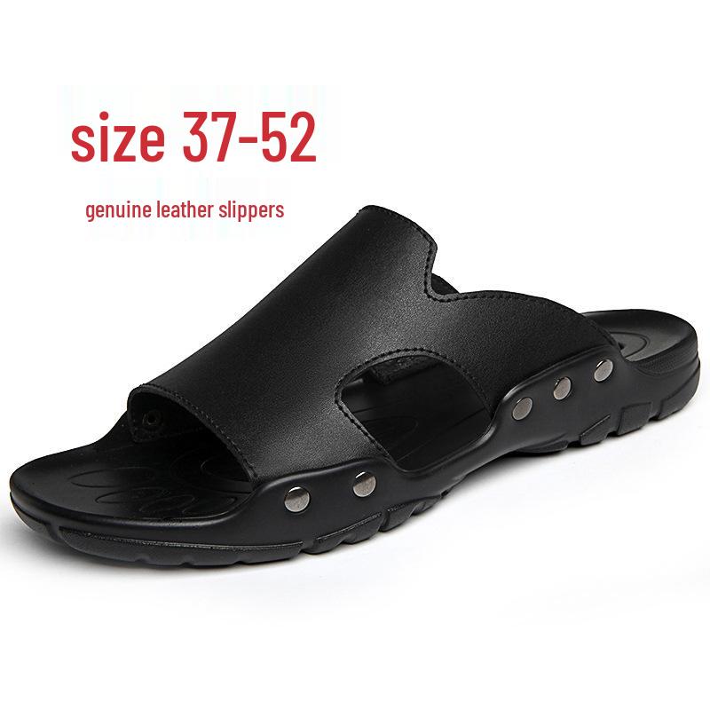 Ciabatte da Uomo in Pelle di Mucca Stile Coreano Open-Toe, Scarpe da Spiaggia Traspiranti, Design Bidirezionale, Taglie 38-52.