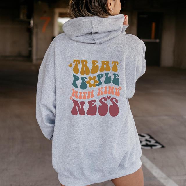 Damen Plus Size Sweatshirt mit doppeltem Kapuz mit Kordelzug und Buchstabenaufdruck, gefüttert