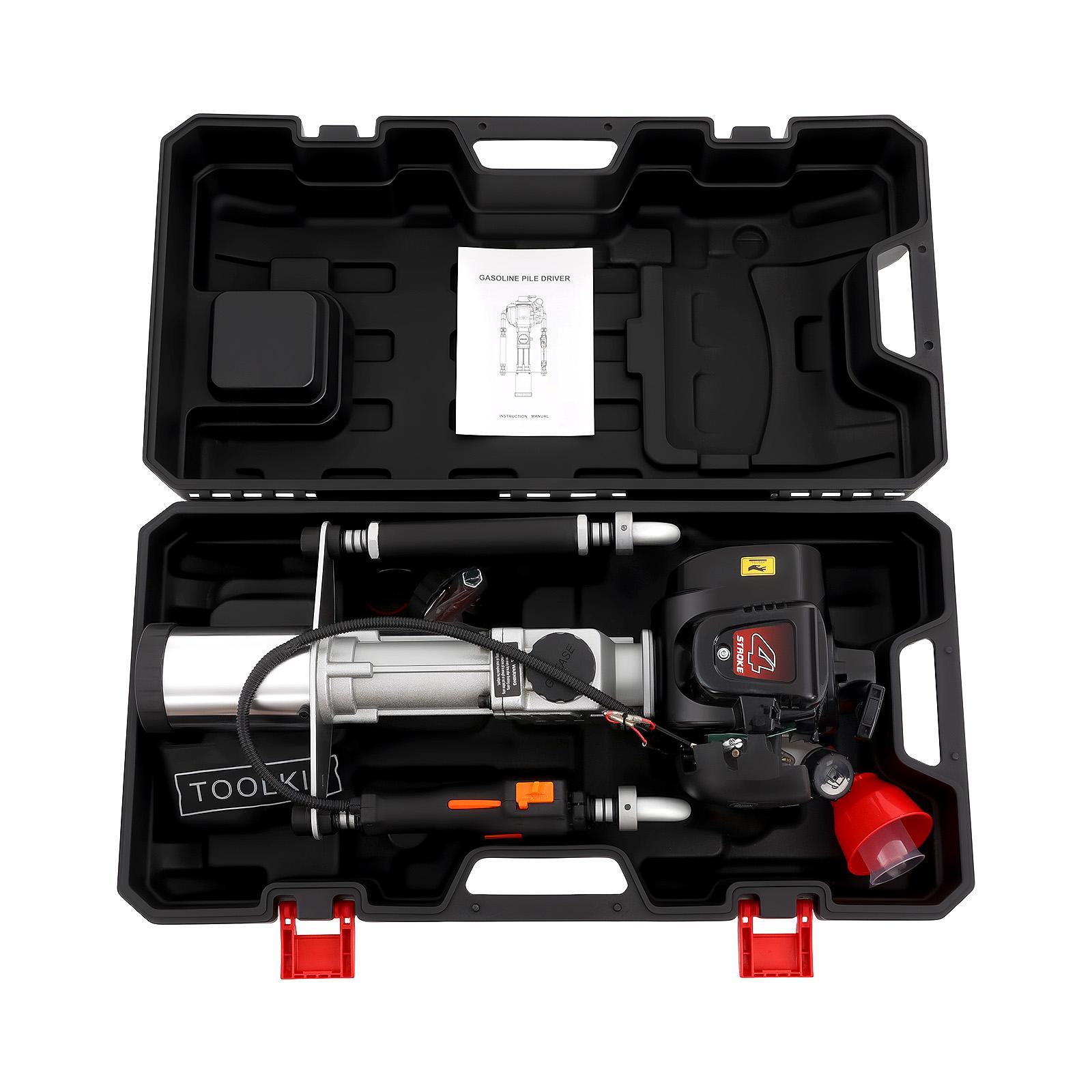 Бензиновый сваебой 37,7 куб.см 1,2 кВт 45 Дж Энергия удара Мощная машина для забивки свай для строительства, ограждения ферм с 2 насадками для свай серебряный