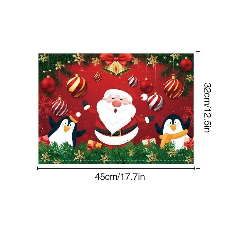 4/6/8pcs New Christmas Placemat Festival Decoration Set Santa Claus Linen Tableware Pads Tablecloth for Christmas Celebrations