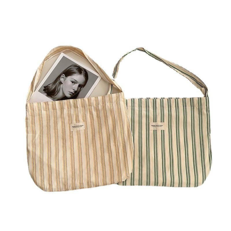 1 striped shoulder bag large capacity underarm bag canvas bag women's work cloth bag student crossbody schoolbag