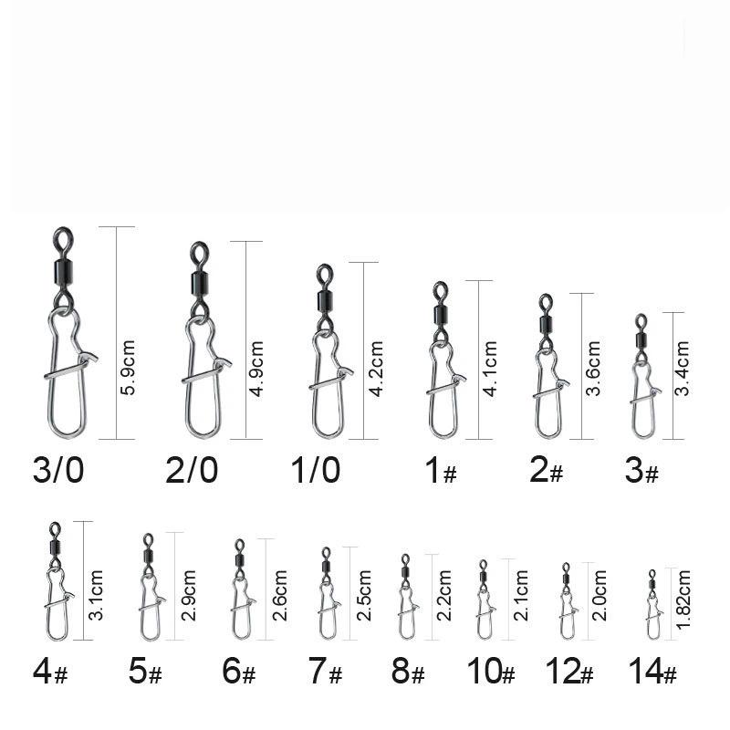 50Pcs Heavy-Duty Ball Bearing Fishing Swivels Snaps With 8-Shaped Swivel Rings Carbon Steel For Saltwater Lure Conne
