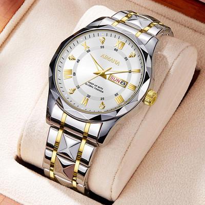 Herren Luminous Kalender Quarz Uhr: Wasserdichte Stahlband Mode-Uhr
