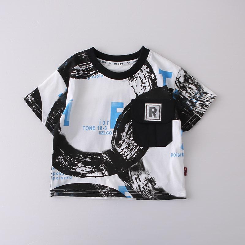 2026 New Boys' Summer Outfit: Stylish Infant Letter Pocket Short Sleeve Two-Piece Set