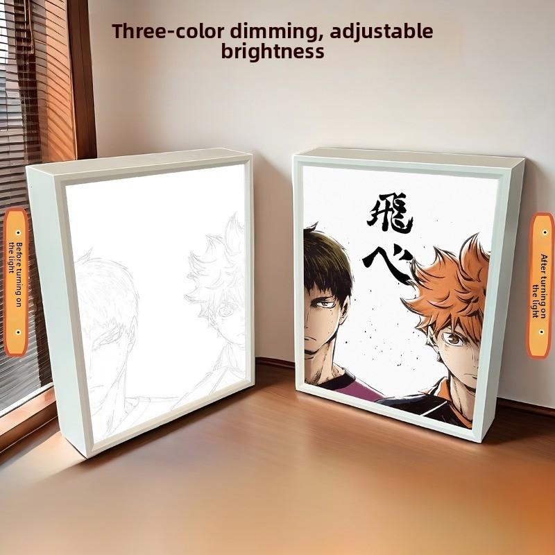 21cm/8.27in 3D Anime LED Lights Painting Peripherals Figures Cartoon Acrylic Mirror Lamp LED Bedroom Birthday Party Supplies Toy