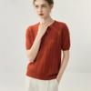 Lekasha Cashmere Cable Knit Hollow Design Round Neck Loose Women's Short Sleeve Top