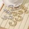 Fashion Geometry Chunky C-shaped Earring Set Creative Design Half Round Stud Earrings Women's Statement Versatile Daily Zircon